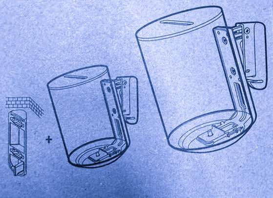 Foto van MT Sound and Vision: de montagetekening op de doos van twee muurbeugels voor Sonos Era 100-speakers.
